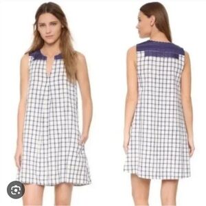 Madewell Mini Sunray A- Line Dress SZ‎ XS Cotton Linen Plaid Embroidered Lined